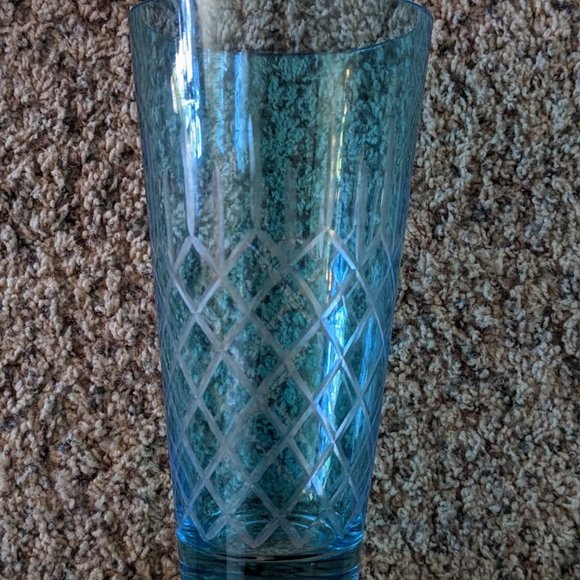 Cut Glass Vase In Blue - Picture 2 of 3